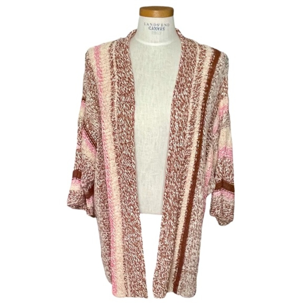 J.Jill Striped Dolman Sleeve Cotton Blend Open Cardigan SzL